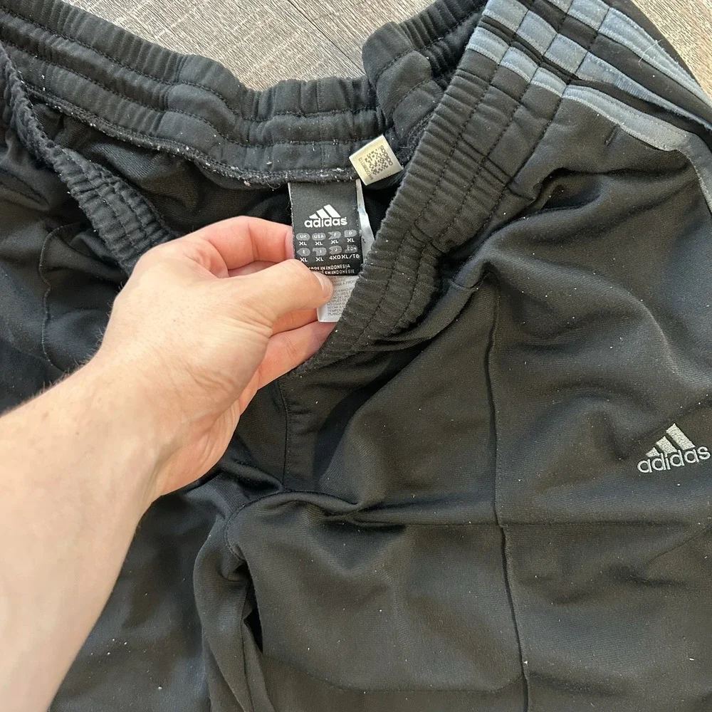 Vtg Adidas Track Pants Mesh Lined Striped Black Baggy 2000s Y2K Mens XL
